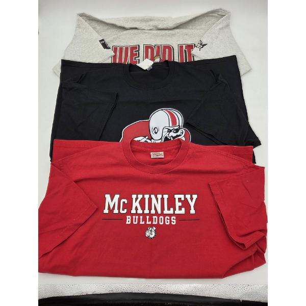 3 McKinley Bulldogs T-Shirts, Including New Black 2x, Red XL, & Vintage Gray XL