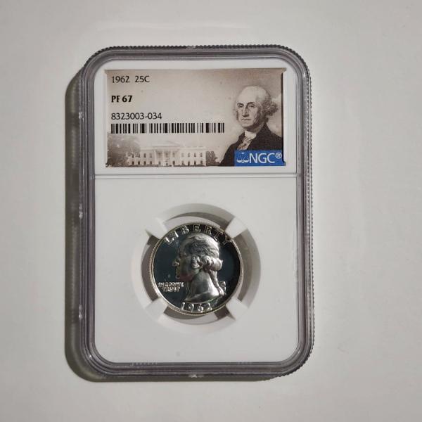 NGC PF67 GRADED 1962 United States Washington 90% Silver Quarter 
