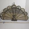 Image 4 : Vintage Brass Peacock Folding Fireplace Screen With Winged Lion Base 24x38"