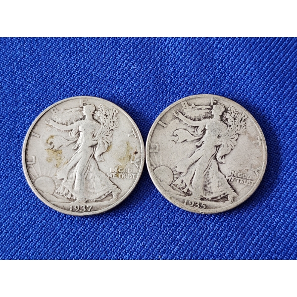 2 - 90% Silver Walking Liberty Half Dollars FV: $1.00