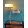 Image 1 : MCM Pr Of Brushed Steel Art Deco Table Lamps (Positionable) As Shown  32" Tall Overall - 14" Shade D