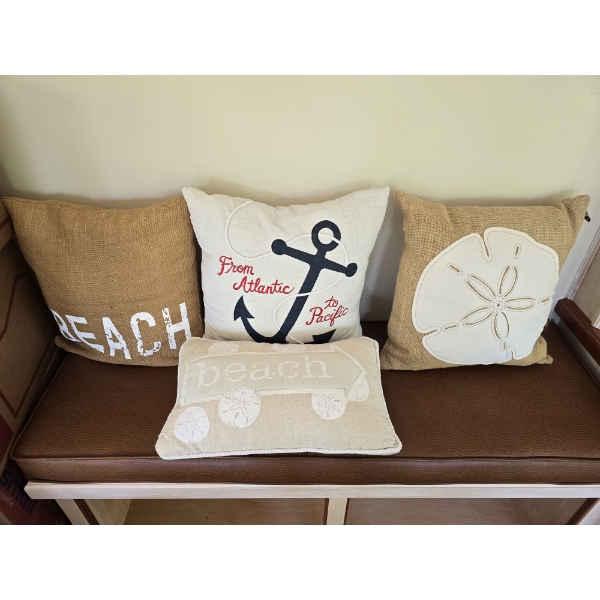 4 Beach Theme Throw Pillows - (3) 15" and (1) 16x12