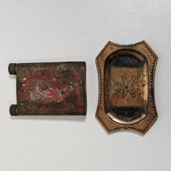 Vintage Solid Copper Southwest Salt and Pepper Shaker Base Tray Set