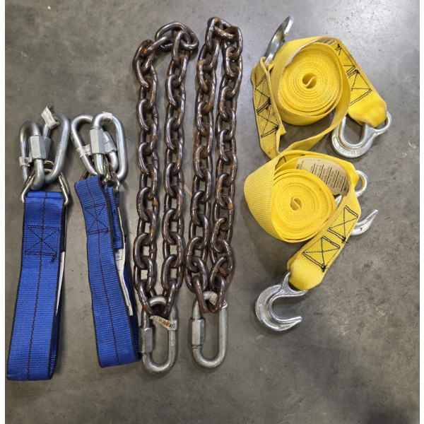 Two 15' Tow Straps, Two 34'' Chains, & Two 24'' Straps With Hooks