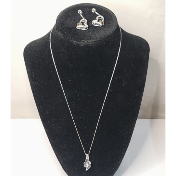 Lovely Sterling Silver 18" Necklace With Sterling Silver Heart Dangle Earrings - Weight: 7.5g