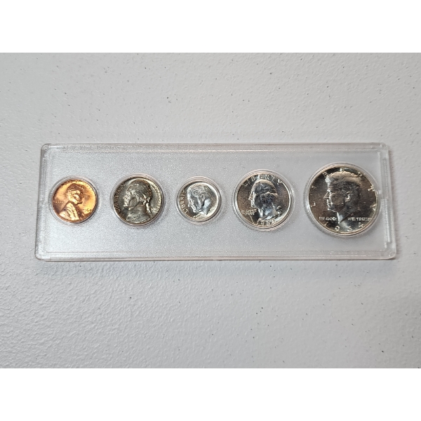 1964 United States 5-Coin Set Including Silver Half Dollar, Quarter, & Dime