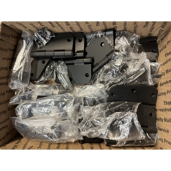 Box of Black Door Hinges and Cabinet Handles