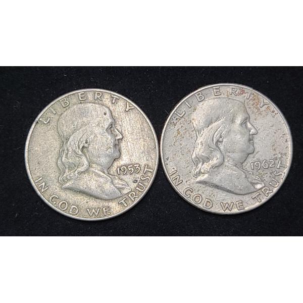 (2) 1953 & 1962 90% Silver Franklin Half Dollars - Face Value: $1.00