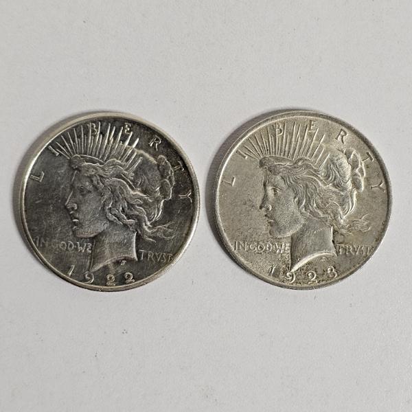 BEAUTIFUL!!! 1922 and 1923 United States Peace 90% Silver Dollars