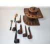 Image 1 : Vintage Wood Corner Cigar Pipe Stand With Assorted Pipes - Great Condition! 