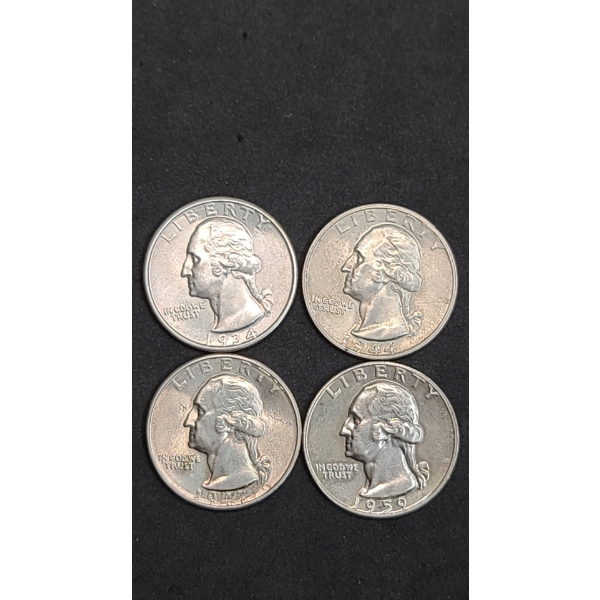 Assorted Years/Mint Marks 90% Silver Washington Quarters - Face Value: $1.00