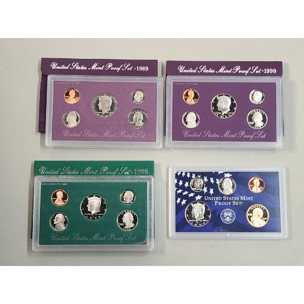 (4) Assorted United States Mint Proof Coin Sets - 1989, 1990, 1998, 2000