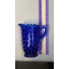 Image 8 : Vintage Indiana Diamond Point Frosted Pink Glass Vase & Cobalt Blue Hobnail Mini Pitcher 