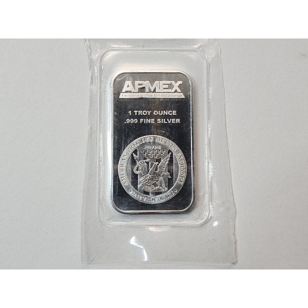 One Troy Ounce AMPEX .999 Fine Silver Bar Featuring American Eagle Design