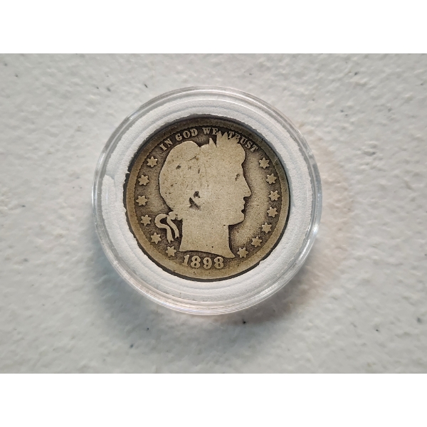 1898-O United States 90% Silver Barber Quarter in Capsule