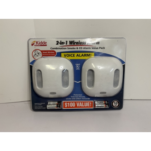 2-in-1 Wireless Alarm - Smoke & Carbon Monoxide Detector - Voice Alarm! - Includes Batteries 