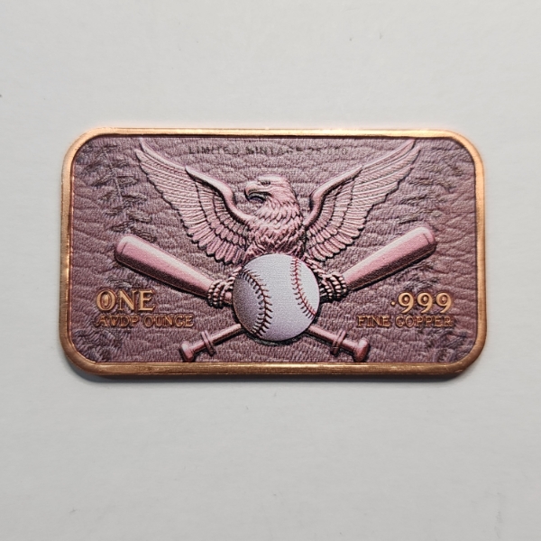 America's 250th Anniversary Baseball Flyover Colorized 1 AVDP oz .999 Fine Copper Bar