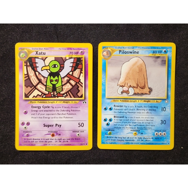 Two Vintage Neo Era Pokemon Trading Cards - Xatu 52/75 & Piloswine 44/111