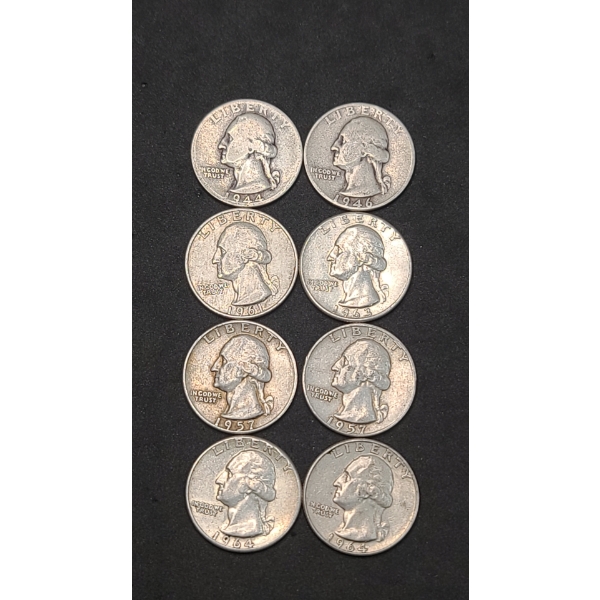 Assorted Years & Mint Marks 90% Silver Washington Head Quarters - Face Value: $2.00