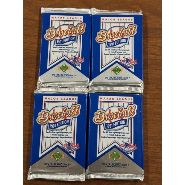 4 - 1991 Upper Deck MLB Baseball Wax Packs Baseball Cards - 15 Cards Per Pack