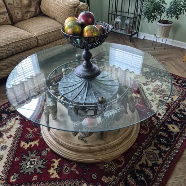 PICKUP IN NORTHFIELD - FANTASTIC & RARE Gorgeous Carousel Glass Top Center Table With 4 Horses