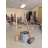 Image 1 : Very Old Flat Belt Pulley 14" (Could not be confirmed as Antique), Wooden Mallet, and Vintage Wooden