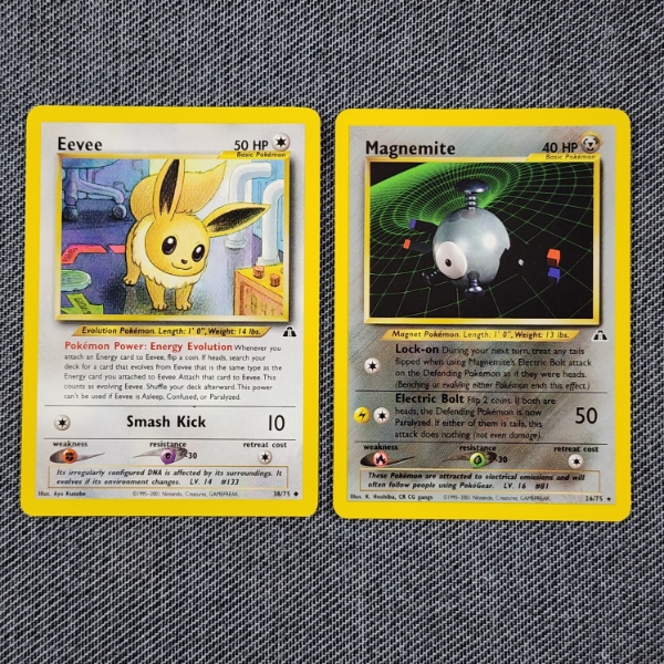 Two Non Holo Vintage Pokemon Trading Cards ~ Eevee 38/75 & Magnemite 26/75 