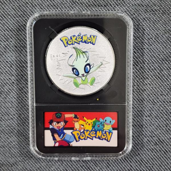 Rare Collectors Pokemon Silver Tone Coin in Slabbed Protector Featuring Celebi