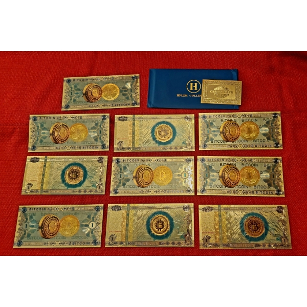 Special Offering - 10 Pc Set of 24k Gold Foil 1 BIT COIN Notes (Real Gold Foil)