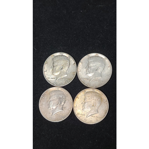 (4) 1964 90% Silver Kennedy Half Dollars - Face Value: $2.00