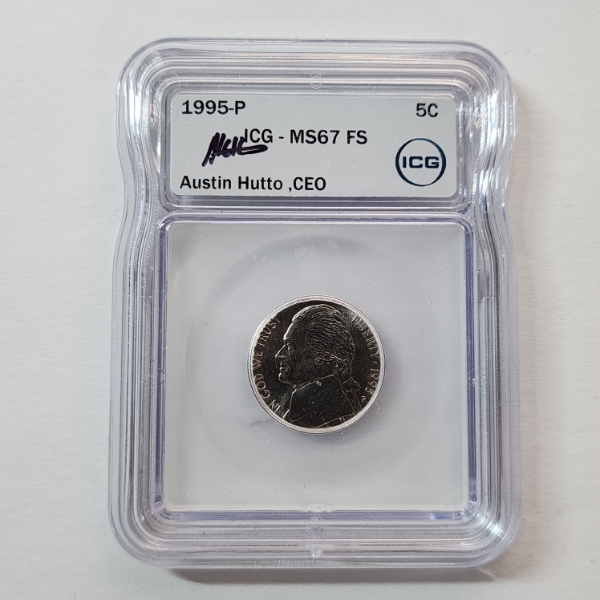 ICG MS67 FS United States 1995-P Jefferson Nickel Signed by Austin Hutto