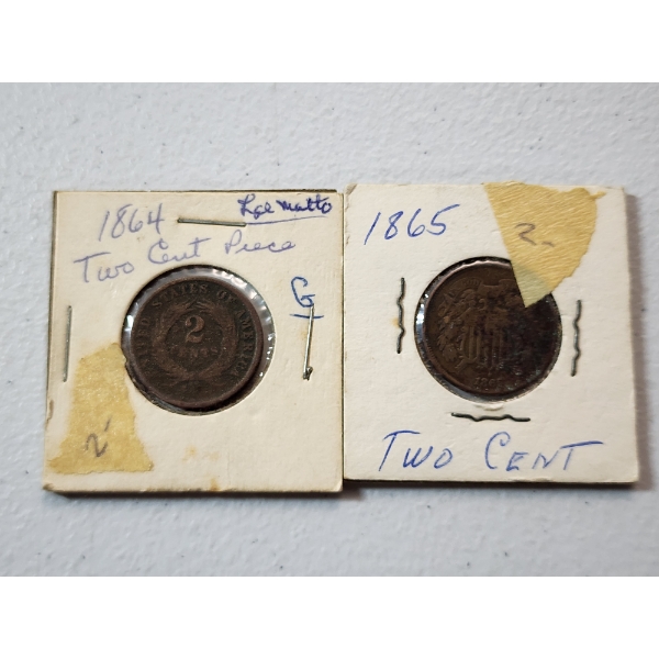 x2 United States Two-Cent Pieces: 1864 & 1865