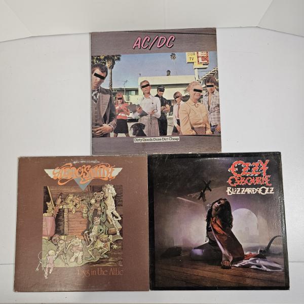 Vintage Classic Rock Vinyl Records Lot Of 3 AC/DC, Aerosmith, Ozzy Osbourne (see pics)