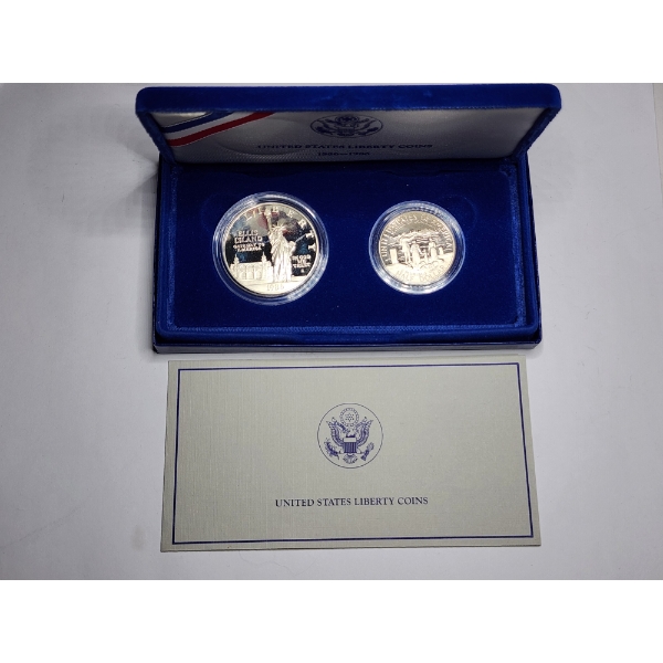 United States Liberty Coin Set Featuring 1986-S Silver Ellis Island Dollar & Comm Clad Half Dollar!