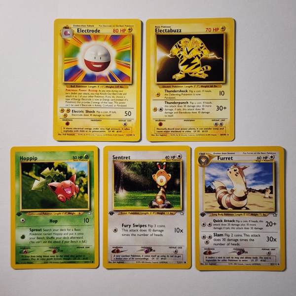 Five Assorted VIntage Pokemon Trading Cards Ft. Three Neo Genesis Set 1ST EDITION & Two Rares!
