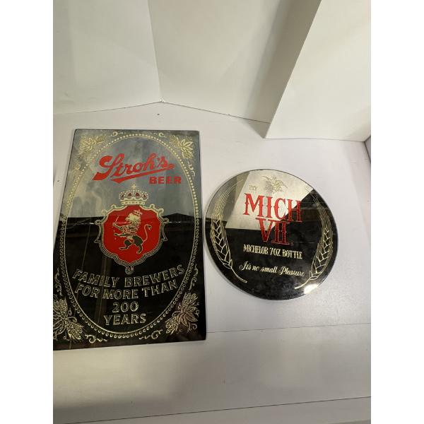 2 Metal Beer sings - Strohl's Beer Family Brewers for More than 200 Years - Mich VII Michelob 7 oz 