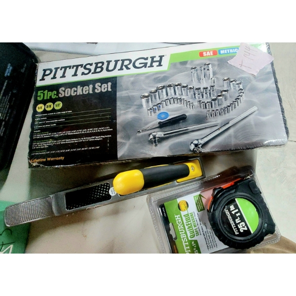Brand New Tools - 51 Pc socket Set, Tape Measure, Hand Wood Rasp