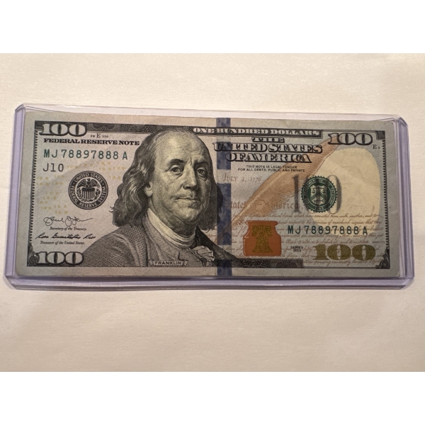 Rare United States Franklin $100.00 Bill - 5 OF A KIND SERIAL NUMBER - Mint Condition In Holder