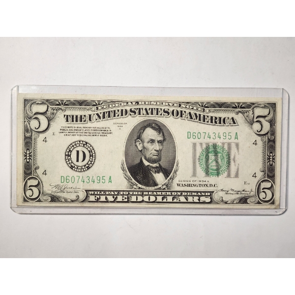 Series of 1934A ~ United States Federal Reserve $5 Bank of Cleveland Note ~ HIGH GRADE NOTE!