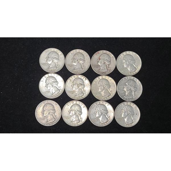 Assorted Years 90% Silver Washington Quarters - Face Value: $3.00