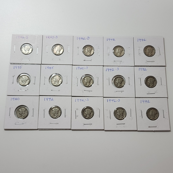 x15 Assorted Years United States 90% Silver Mercury Dimes - Face Value: $1.50