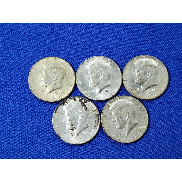 Lot of (5) 40% Silver Kennedy Half Dollars: 1965, 1966, x2-1967, 1968