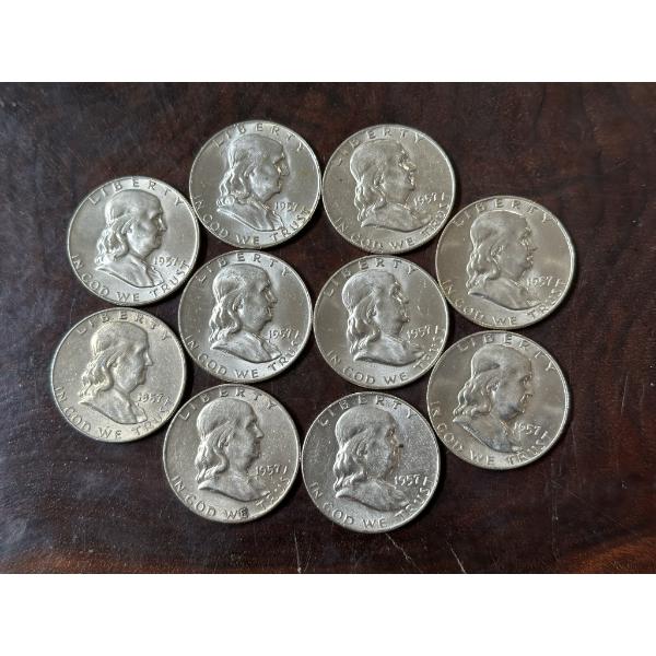 1957-D Brilliant Uncirculated Franklin Half Dollars - $5.00 Face Value