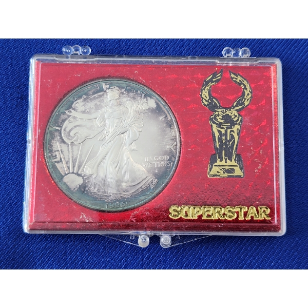 1996 Silver American Eagle 1 oz .999 Fine Silver in "Superstar" Holder Display