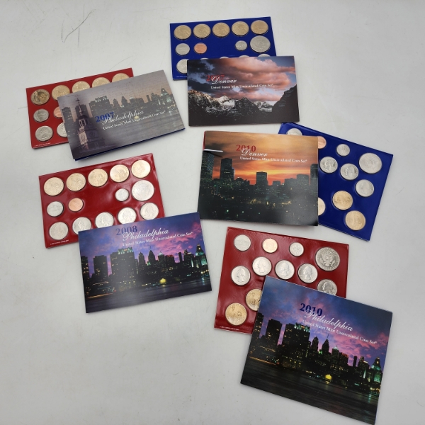 Five United States Mint Uncirculated Coin Sets: P&D 2007, 2008, 2007, 2010, 2010