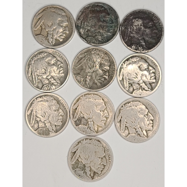 (10) Assorted/Unknown Years U.S Buffalo Nickels - Face Value: $0.50
