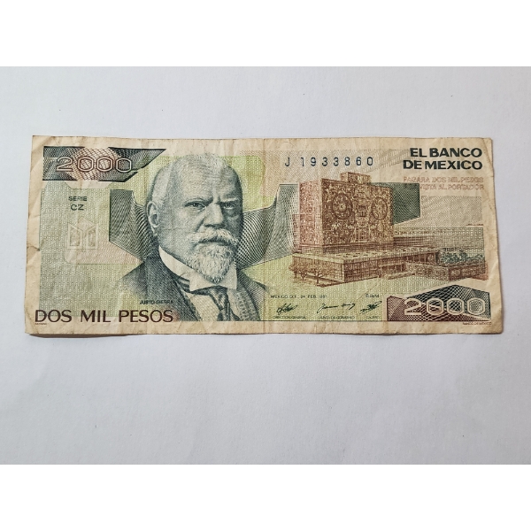 Mexico 2000 Pesos Banknote 1987 Banco De Mexico Foreign Currency Note