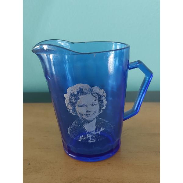 Antique "Shirley Temple" Hazel Atlas Glass Cobalt Collectible Pitcher - Orignal Piece