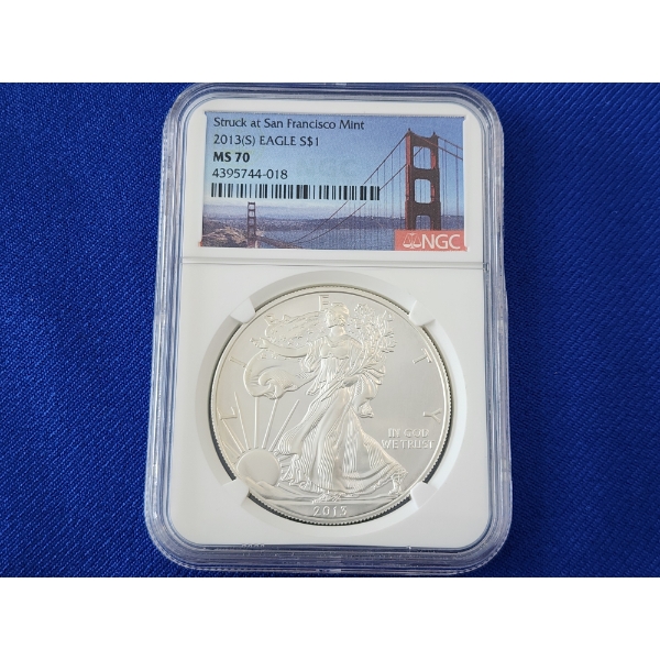 2013-S Silver American Eagle Graded by NGC MS 70 1 oz .999 Fine Silver 