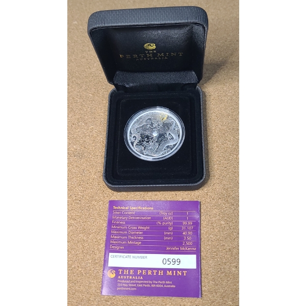 2020 1 Oz 99.99% Fine Silver $1 Proof Australian Double Dragon Coin From The Perth Mint